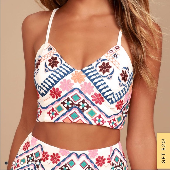 Lulus rhythm is going to get you embroidered shorts and tank in white - Picture 2 of 13